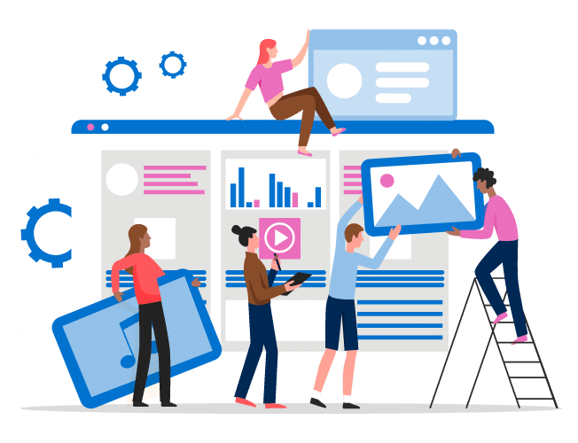 Des personnes construisent une page web.