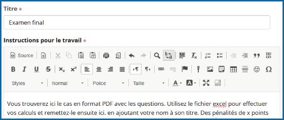 Instruction pour le travail