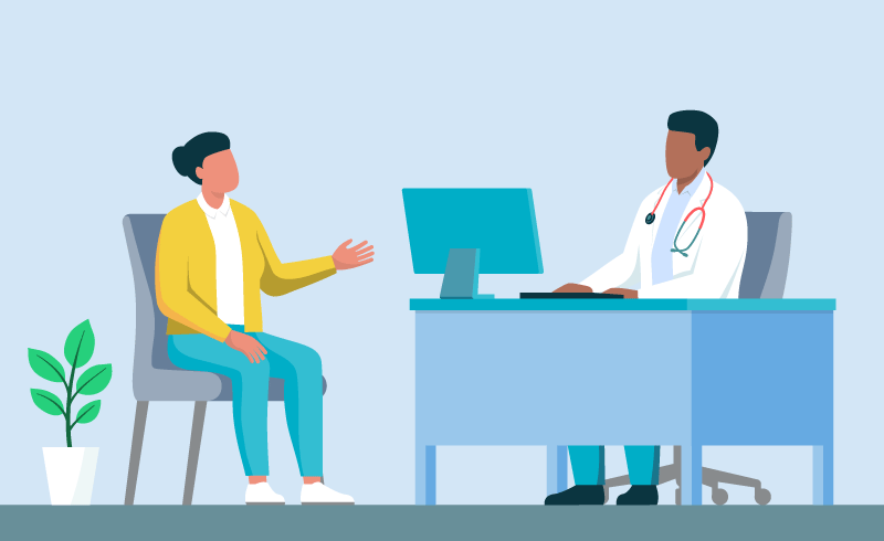 Une personne qui parle à un médecin.