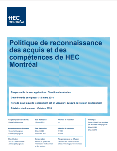 Politique de reconnaissance des acquis de HEC Montréal