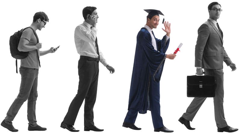 Personne passant à travers les étapes de la vie scolaire