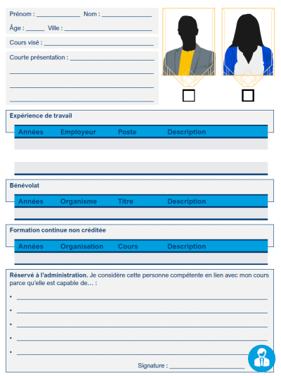 Fiche de personna complétée