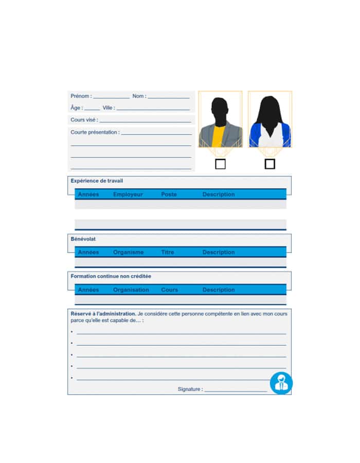 Fiche de personna complétée