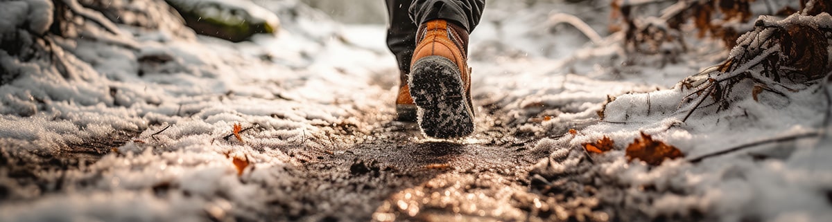 image de pas d'une personne marchant en forêt