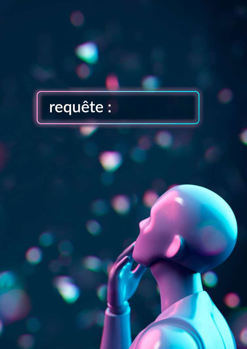 Robot d'intelligence artificielle qui regarde la saisie d'une requête