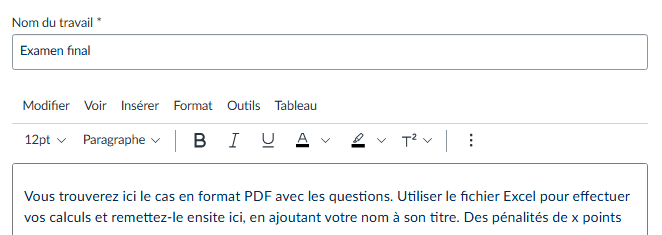 Instruction pour le travail