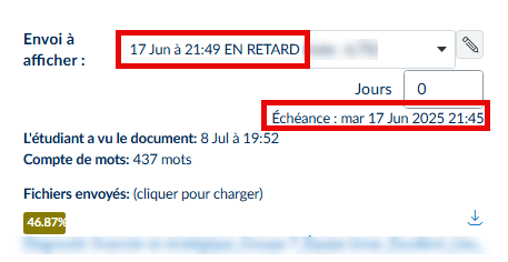 Date de remise dans Test et Quiz