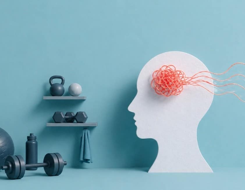 cerveau qui se démèle dans un décors de gym