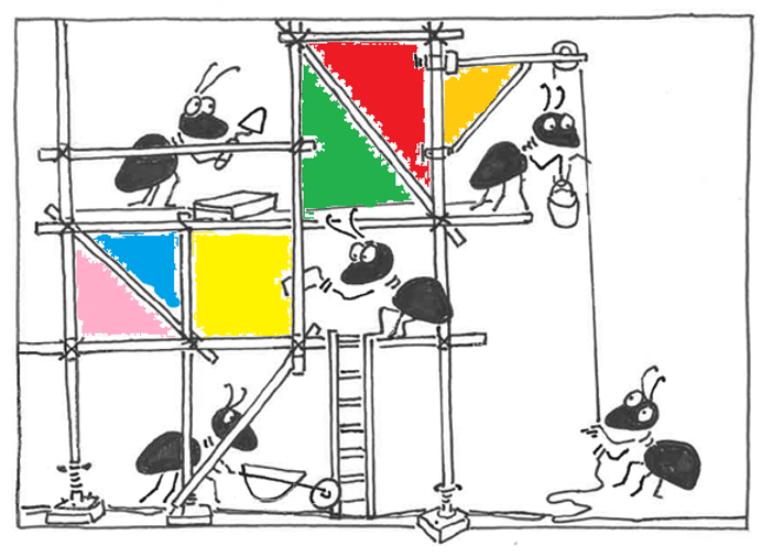 Fourmis Des fourmis construisant un mur ensemble. Illustrations de Charles Henin